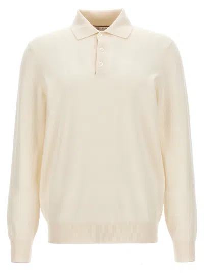 Brunello Cucinelli Long Sleeves Cashmere Polo Sweater In Neutral