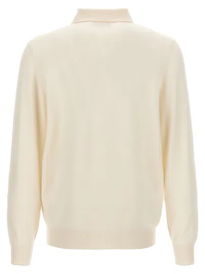 Brunello Cucinelli Long Sleeves Cashmere Polo Sweater In Neutral