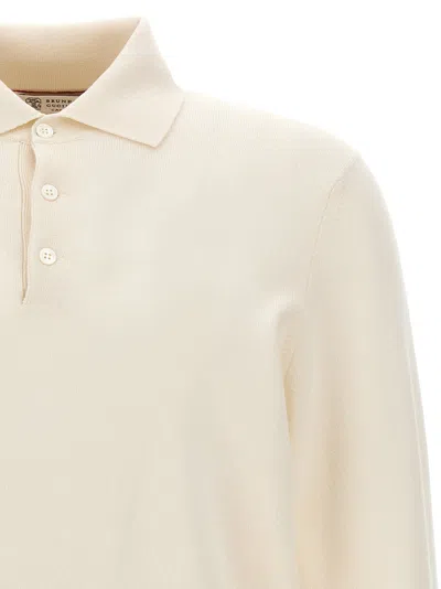 Brunello Cucinelli Long Sleeves Cashmere Polo Sweater In Neutral