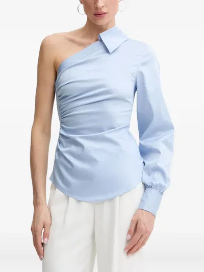 Karl Lagerfeld One-shoulder Ruched Blouse In Blue