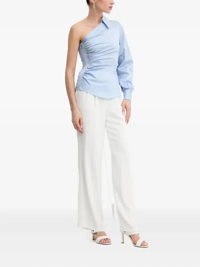 Karl Lagerfeld One-shoulder Ruched Blouse In Blue