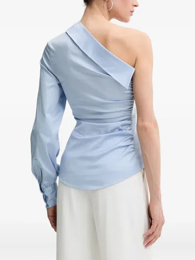 Karl Lagerfeld One-shoulder Ruched Blouse In Blue