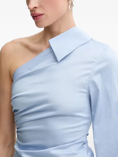 Karl Lagerfeld One-shoulder Ruched Blouse In Blue