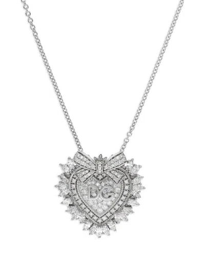 Dolce & Gabbana 18k White Gold Devotion Diamond Necklace In Metallic