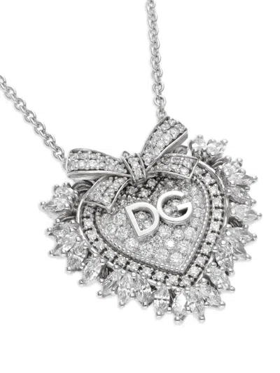 Dolce & Gabbana 18k White Gold Devotion Diamond Necklace In Metallic