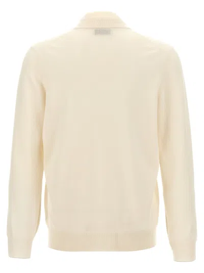Brunello Cucinelli High-necked Cashmere Sweater With Zip Opening In White