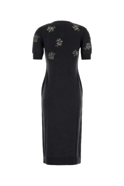 Fendi Wool Dress With Embroidered Ribbed Hem And Short Sleeves