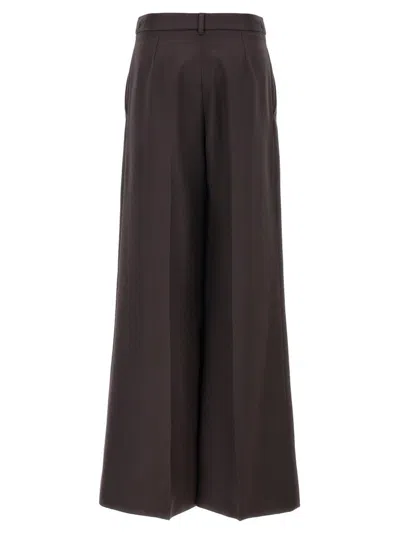 Stella Mccartney Wide Leg Flared Pants In Soft Wool Flannel In Brown