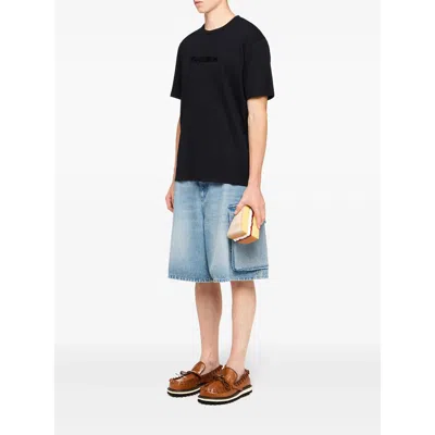 Jw Anderson Men Black Crewneck T-shirt With Logo Lettering Embroidery On The Front In Cotton Man