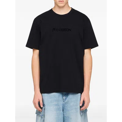Jw Anderson Men Black Crewneck T-shirt With Logo Lettering Embroidery On The Front In Cotton Man