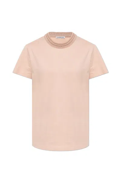 Moncler Cream Cotton T-shirt In Pink