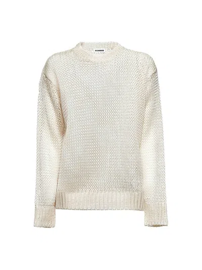Jil Sander Women Beige Silk Crewneck Sweater