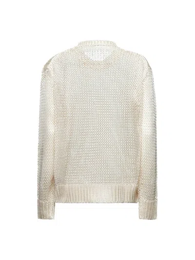 Jil Sander Women Beige Silk Crewneck Sweater