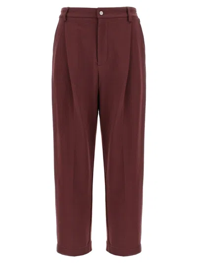 Brunello Cucinelli Cropped Trousers With Elastic Waistband And Pockets In Burgundy