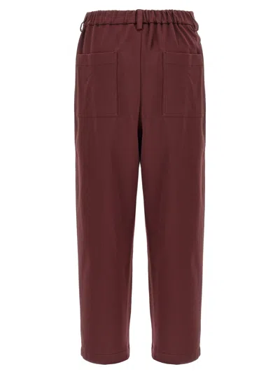 Brunello Cucinelli Cropped Trousers With Elastic Waistband And Pockets In Burgundy