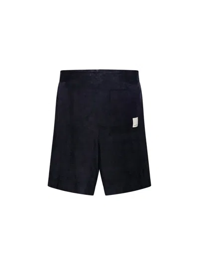 Emporio Armani Dark Blue Suede Bermuda Shorts In Black