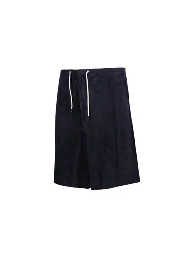 Emporio Armani Dark Blue Suede Bermuda Shorts In Black