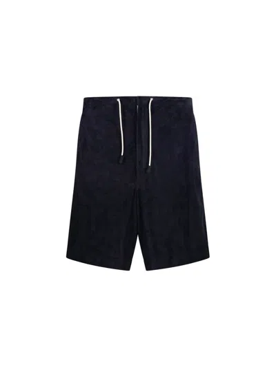Emporio Armani Dark Blue Suede Bermuda Shorts In Black