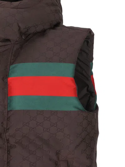 Gucci Dark Brown Gg Polyester Blend Sleeveless Down Jacket