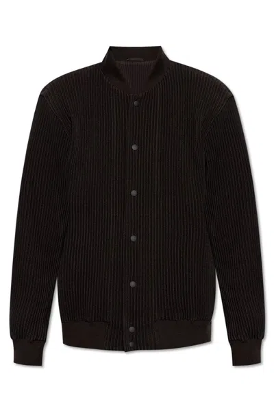 Issey Miyake Ribbed Texture Bomber Jacket In Brown