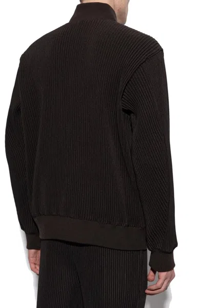 Issey Miyake Ribbed Texture Bomber Jacket In Brown