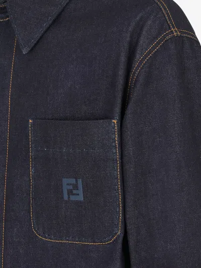Fendi Logo Embroidered Denim Jacket In Black