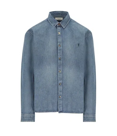 Saint Laurent Cassandre' Blue Cotton Shirt In Blue