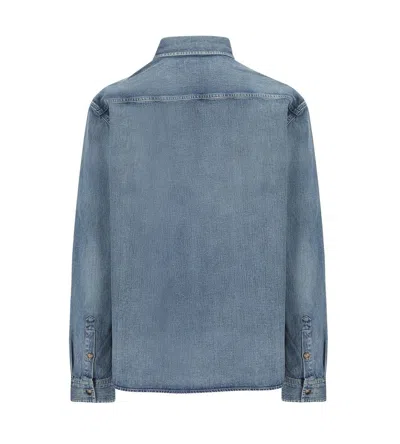 Saint Laurent Cassandre' Blue Cotton Shirt In Blue