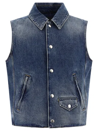 Givenchy Denim Sleeveless Jacket In Blue