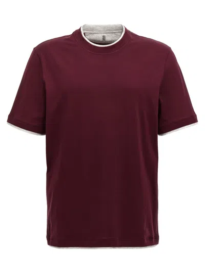 Brunello Cucinelli Crew Neck Plain Design Short Sleeves In Burgundy