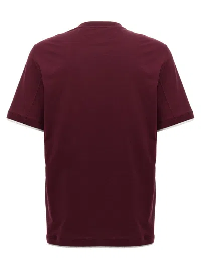 Brunello Cucinelli Crew Neck Plain Design Short Sleeves In Burgundy
