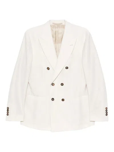 Eleventy Double Breasted Jacket Notched Lapels In White