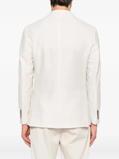 Eleventy Double Breasted Jacket Notched Lapels In White