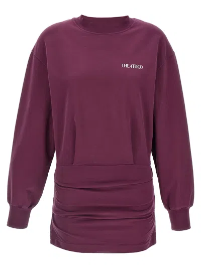 Attico Ruched Cotton-blend Fleece Minidress In Purple