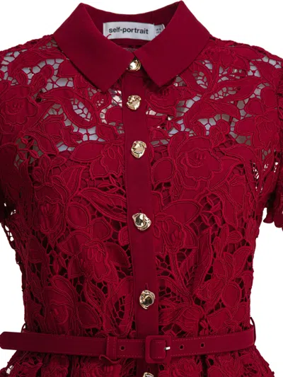 Self-portrait Womens Embroidered Collared Lace Mini Dress Burgundy