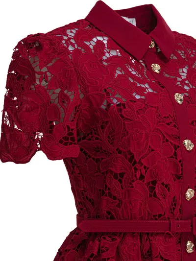 Self-portrait Womens Embroidered Collared Lace Mini Dress Burgundy