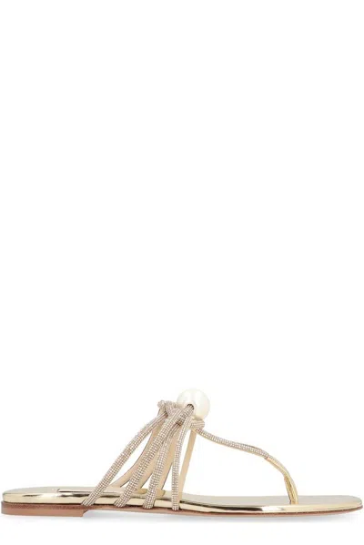 Casadei Embellished Fabric Labuan Thong Slippers In Gold