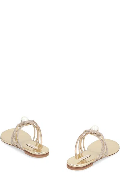 Casadei Embellished Fabric Labuan Thong Slippers In Gold