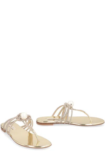 Casadei Embellished Fabric Labuan Thong Slippers In Gold