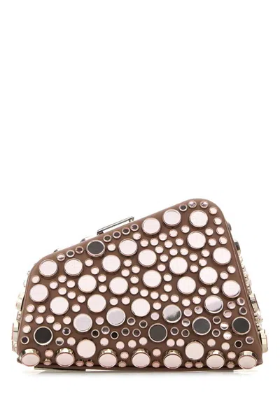 Attico Embellished Leather Midnight Clutch