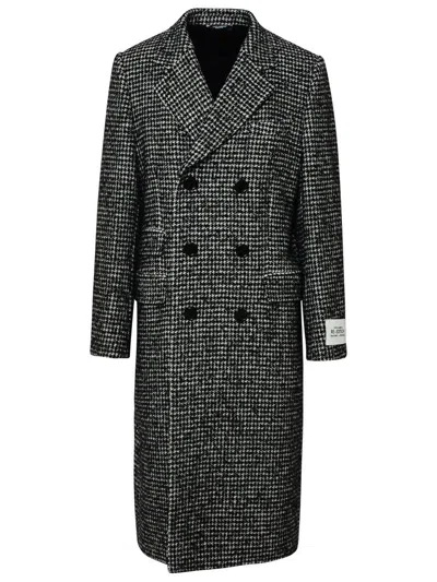 Dolce & Gabbana Double-breasted Wool Houndstooth Coat In Black