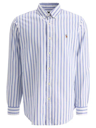 Polo Ralph Lauren Light Blue Shirt With Pony Embroidery On The Front And Striped Motif In Blue