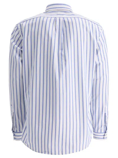 Polo Ralph Lauren Light Blue Shirt With Pony Embroidery On The Front And Striped Motif In Blue