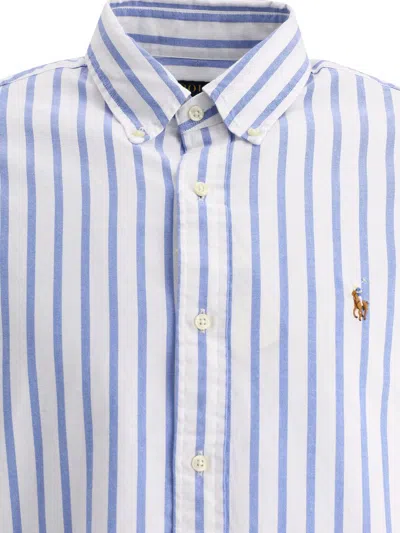 Polo Ralph Lauren Light Blue Shirt With Pony Embroidery On The Front And Striped Motif In Blue