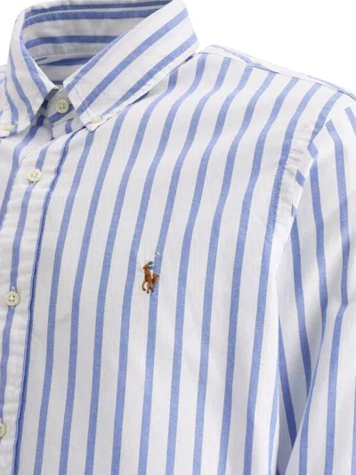 Polo Ralph Lauren Light Blue Shirt With Pony Embroidery On The Front And Striped Motif In Blue