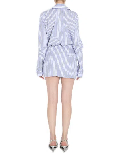Attico Mini Dress With Stripes And Wrap Design In Blue