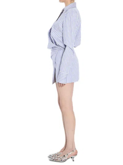 Attico Mini Dress With Stripes And Wrap Design In Blue