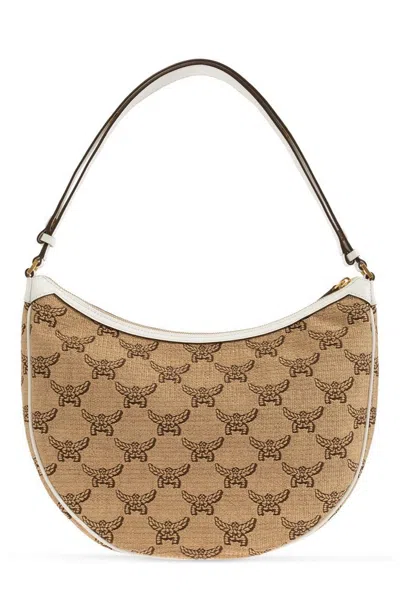 Mcm Embroidered Raffia Himmel Ascending Moon Shoulder Bag