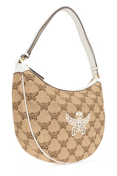 Mcm Embroidered Raffia Himmel Ascending Moon Shoulder Bag