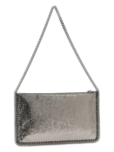 Stella Mccartney Falabella Pochette Accessoire Metallic Crackl Shoulder Bags Silver In Silver
